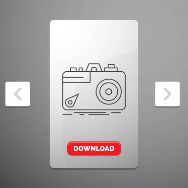 Kamera, fotoğraf, Fotoğrafçılık, yakalama diyafram rekreasyon Pagination Slider tasarımı ve kırmızı Download düğme çizgisi simgesinde