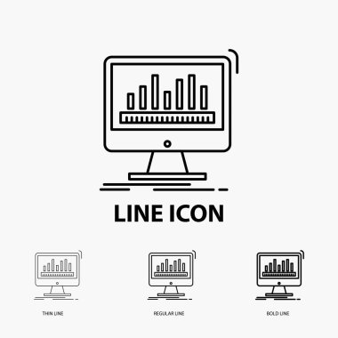 Analytics, işleme, dashboard, veri, istatistikleri ince, normal ve kalın çizgi stili simgesini. Vektör çizim