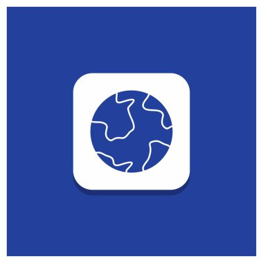 Dünya, dünya, dünya, coğrafya, keşif glif simgesi mavi yuvarlak düğmesi