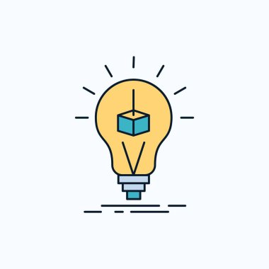 3D küp, fikir, ampul, baskı, kutu düz simgesi. yeşil ve sarı işaret ve sembolleri Web sitesi ve mobil appliation için. vektör çizim