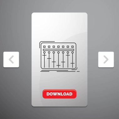 Konsol, dj, mikser, müzik, stüdyo rekreasyon Pagination Slider tasarımı ve kırmızı Download düğme çizgisi simgesinde