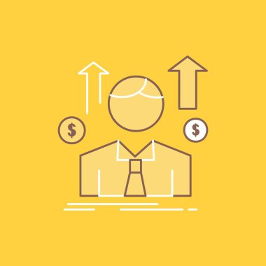 İş, adam, avatar, çalışan, satış elemanı Flat Line Dolu Simge. Ui ve Ux, web sitesi veya mobil uygulama için sarı arka plan üzerinde Beautiful Logo düğmesi