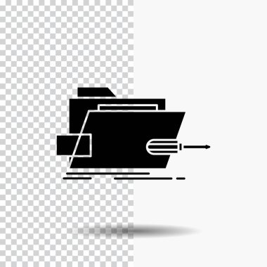 Klasör, tamir, skrewdriver, teknik, teknik glif şeffaf arka plan üstünde kutsal kişilerin resmi. Siyah simgesi