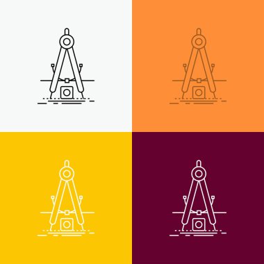 Tasarım, ölçü, ürün, arıtma, Geliştirme Simgesi Çeşitli Arka Plan üzerinde. Web ve uygulama için tasarlanmış çizgi stili tasarımı. Eps 10 vektör çizimi