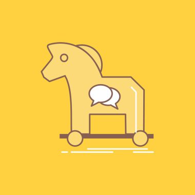 Siber suçlar, at, internet, trojan, virüs düz çizgi dolu kutsal kişilerin resmi. Güzel Logo düğme UI ve Ux, Web veya mobil uygulama için sarı arka plan üzerinde