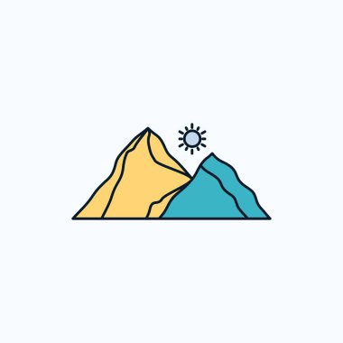 Hill, manzara, Doğa, dağ, sahne düz simgesi. yeşil ve sarı işaret ve sembolleri Web sitesi ve mobil appliation için. vektör çizim
