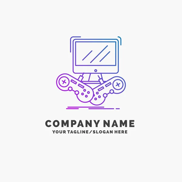 Juego Juego Internet Multijugador Línea Purple Business Logo Template Lugar — Vector de stock