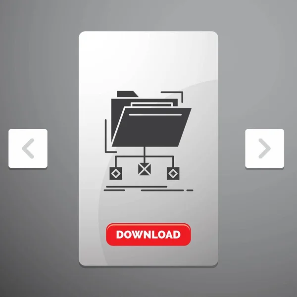 Backup Daten Dateien Ordner Netzwerkglyphen Symbol Karussell Schieberegler Design Roter — Stockvektor