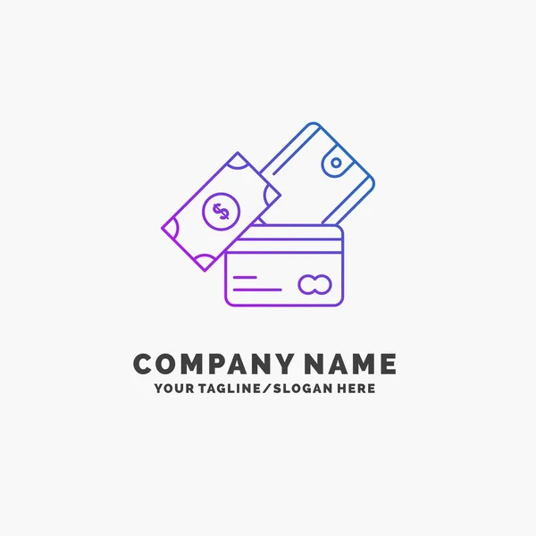 Cartão Crédito Dinheiro Moeda Dólar Carteira Purple Business Logo Template — Vetor de Stock