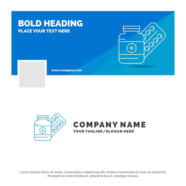 Blue Business Logo Template Medicine Pill Capsule Drugs Tablet Facebook — Stock Vector