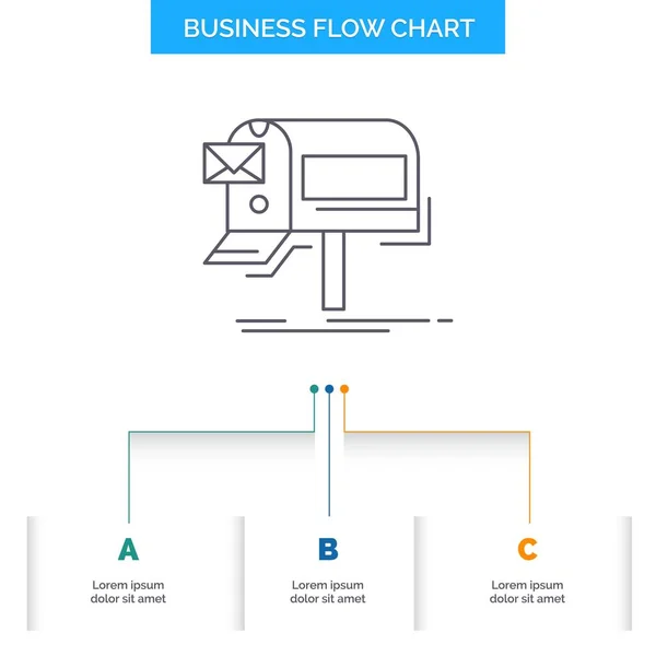 电子邮件 市场营销 邮件业务流程图设计与3个步骤 用于演示文稿背景模板位置的行图标 — 图库矢量图片