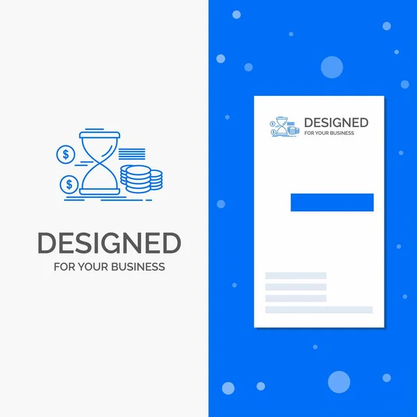 Business Logo for Hourglass, management, money, time, coins. Vertical Blue Business / Visiting Card template