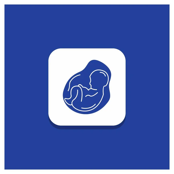 Blå Runda Knappen För Baby Graviditeten Gravid Obstetrik Fostret Glyph — Stock vektor