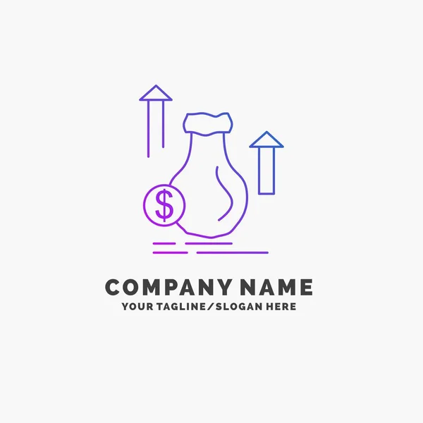 Dinheiro Saco Dólar Crescimento Estoque Purple Business Logo Template Lugar — Vetor de Stock