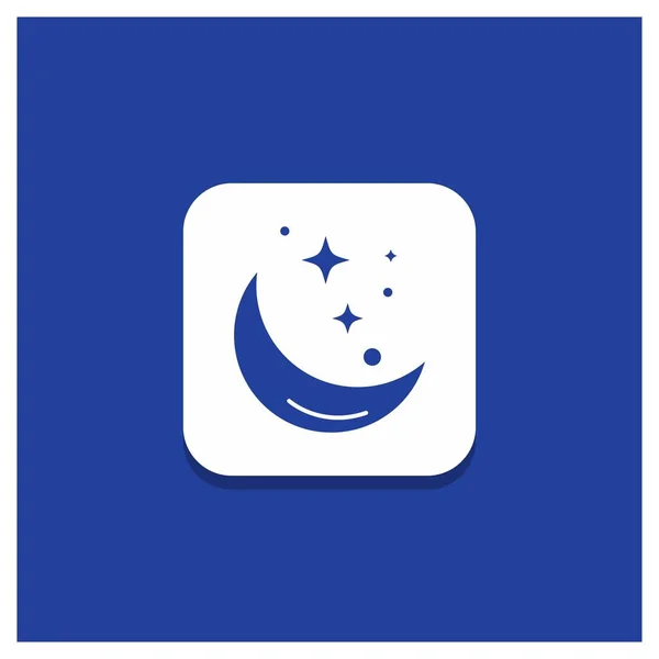 Botão Redondo Azul Para Lua Noite Estrela Tempo Ícone Glyph — Vetor de Stock