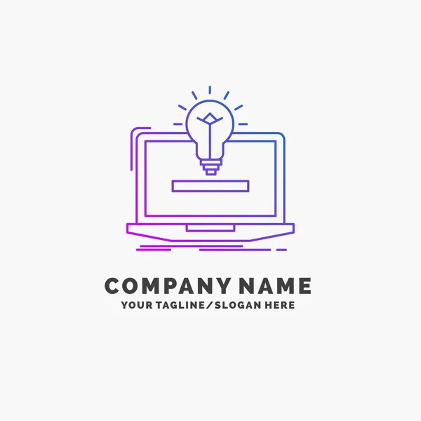 Laptop Oplossing Idee Lamp Oplossing Paarse Business Logo Template Plaats — Stockvector