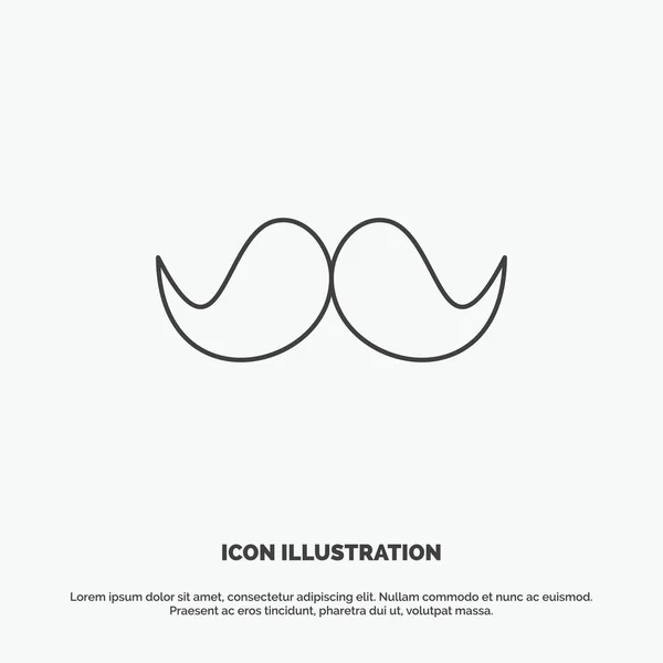 Moustache Hipster Movember Mâle Hommes Icône Symbole Gris Vectoriel Ligne — Image vectorielle