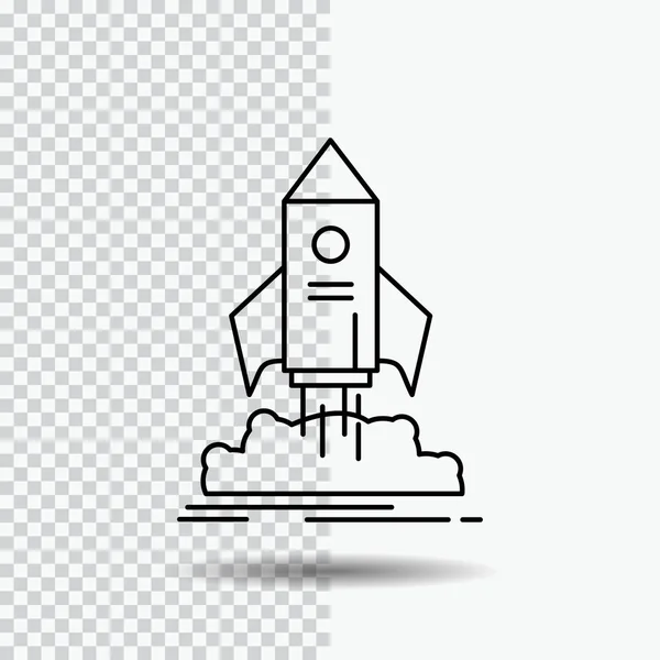 Launch Startup Ship Shuttle Mission Line Icon Transparent Background Black — Stock Vector