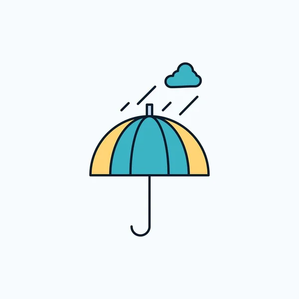Paraguas Camping Lluvia Seguridad Clima Icono Plano Signo Verde Amarillo — Vector de stock