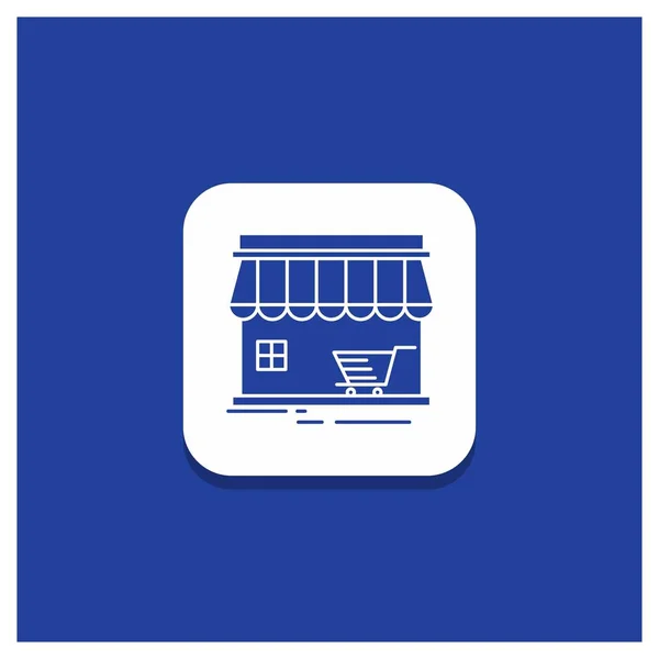 Botão Redondo Azul Para Loja Loja Mercado Construção Ícone Glyph — Vetor de Stock