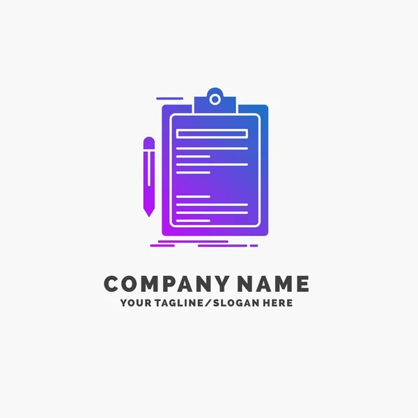 Contrato Cheque Negócios Feito Clip Board Purple Business Logo Template — Vetor de Stock