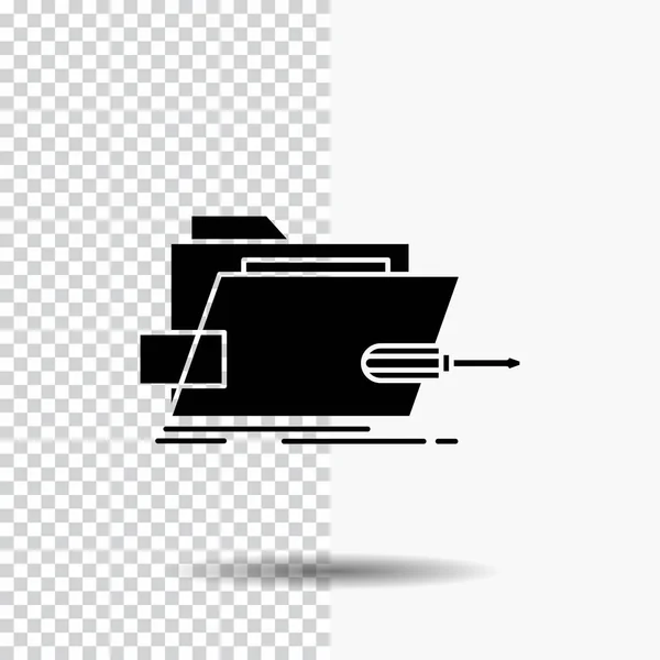 文件夹 螺丝刀 透明背景上的技术字形图标 黑色图标 — 图库矢量图片