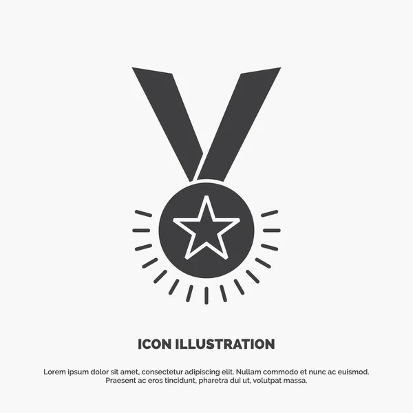 Premio Honor Medalla Rango Reputación Icono Cinta Glifo Vector Gris — Vector de stock