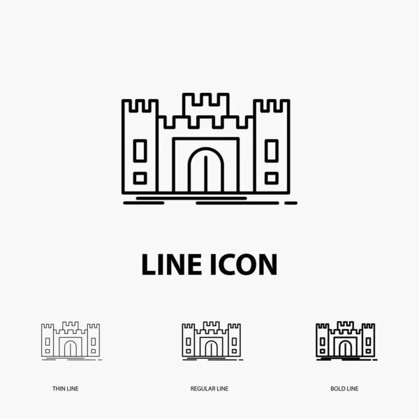 Castle Defense Fort Fortress Landmark Icon Thin Regular Bold Line — Stock Vector