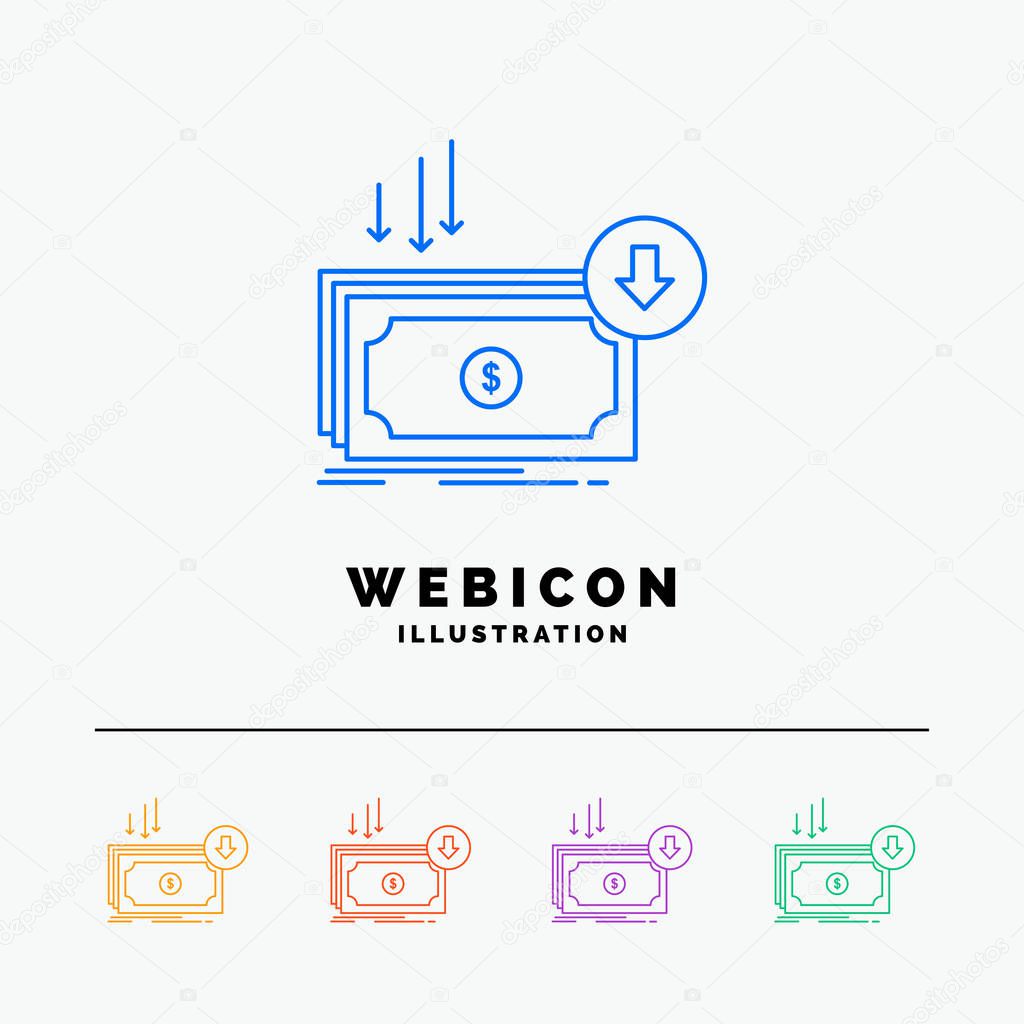 Business, cost, cut, expense, finance, money 5 Color Line Web Icon Template isolated on white. Vector illustration