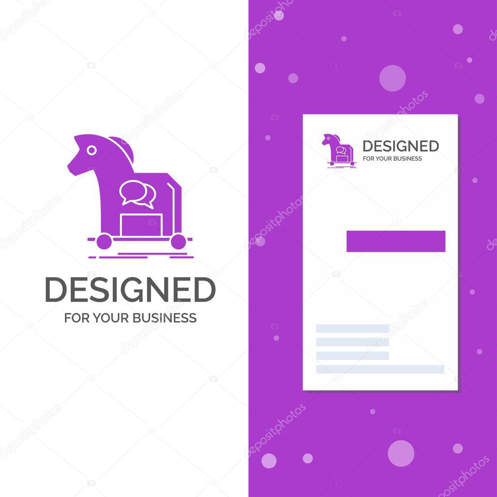 Business Logo for Cybercrime, horse, internet, trojan, virus. Vertical Purple Business / Visiting Card template. Creative background vector illustration
