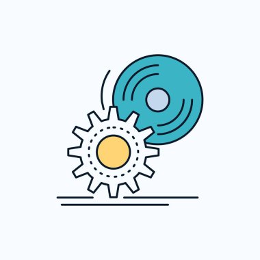 CD, disk, yükleme, yazılım, dvd düz simgesi. yeşil ve sarı işaret ve sembolleri Web sitesi ve mobil appliation için. vektör çizim