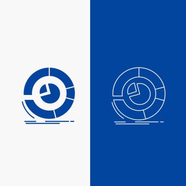 Analizi, analytics, iş, diyagram, pasta grafiği çizgi ve glif web UI ve Ux, Web sitesi veya mobil uygulama için mavi renkte Dikey Banner düğme