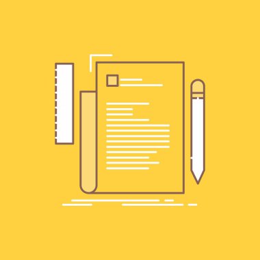 Programlama, kod, kodlama, dosya, komut dosyası düz çizgi dolu kutsal kişilerin resmi. Güzel Logo düğme UI ve Ux, Web veya mobil uygulama için sarı arka plan üzerinde