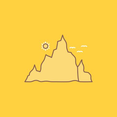 dağ, Doğa, manzara, tepe düz çizgi dolu simgesi güneş. Güzel Logo düğme UI ve Ux, Web veya mobil uygulama için sarı arka plan üzerinde
