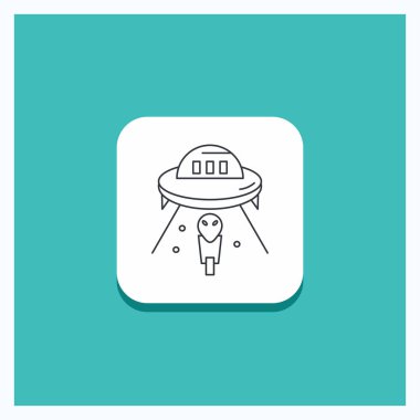 Düğmesi için yaratık, uzay, ufo uzay gemisi, mars satırı simgesi turkuaz arka plan