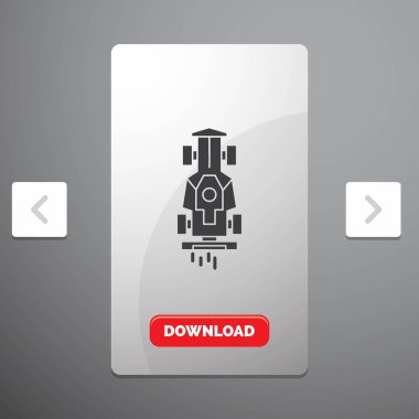 Araba, formül, oyun, Yarış, hız rekreasyon Pagination Slider tasarımı ve kırmızı Download düğme glif simgesini