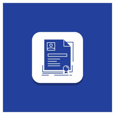 Mavi yuvarlak düğmesi için sözleşme, rozet, iş, sözleşme, sertifika glif simgesi