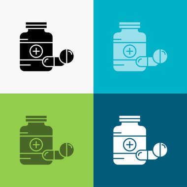 Tıp, hap, kapsül, uyuşturucu, simgesi üzerinde çeşitli arka plan tablet. glif tarzı tasarım, Web ve uygulama Eps 10 vektör çizim için tasarlanmış