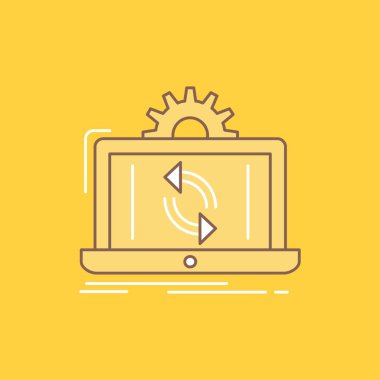 veri, işleme, raporlama, analiz, düz çizgi simgesini dolu senkronize. Güzel Logo düğme UI ve Ux, Web veya mobil uygulama için sarı arka plan üzerinde