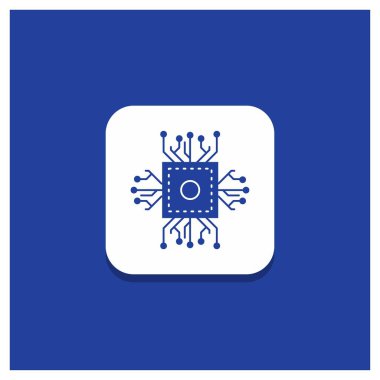 Çip, cpu, miniyonga, işlemci, teknoloji glif simgesi mavi yuvarlak düğmesi