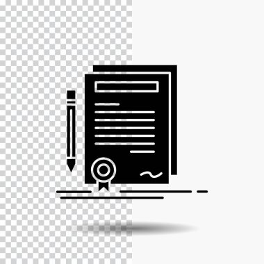 İş, sertifika, sözleşme, derecesi, glif simgesini şeffaf arka plan belge. Siyah simgesi