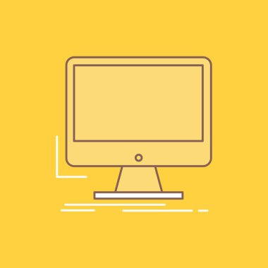 güncelleştirme, uygulama, uygulama, yüklemek, düz çizgi simgesini dolu senkron. Güzel Logo düğme UI ve Ux, Web veya mobil uygulama için sarı arka plan üzerinde