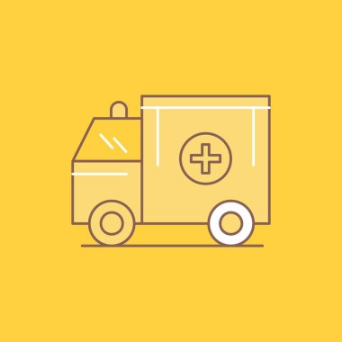 Ambulans, kamyon, tıbbi yardım, düz çizgi simgesini dolu van. Güzel Logo düğme UI ve Ux, Web veya mobil uygulama için sarı arka plan üzerinde