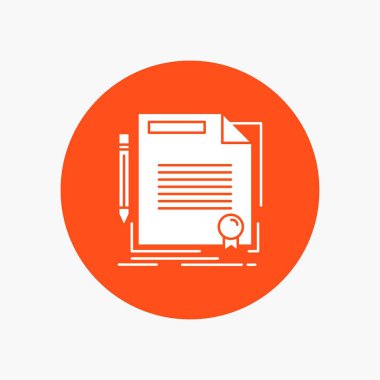 anlaşma, sözleşme, anlaşma, belge, beyaz glif simgesini daire içinde kağıt. Düğmesi illüstrasyon vektör