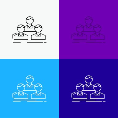 Şirket, çalışan, Grup, insanlar, simgesi üzerinde çeşitli arka plan takım. Çizgi stili tasarım, Web ve uygulama Eps 10 vektör çizim için tasarlanmış