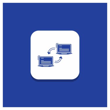 Mavi yuvarlak düğmesi için bilgisayar, bağlantı, bağlantı, ağ, senkronize glif simgesi