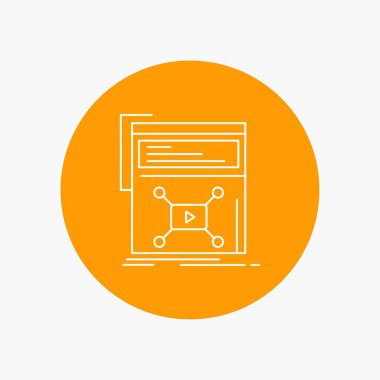 Pazarlama, sayfa, video, web, Web sitesi beyaz satırı simgesi daire arka planda. vektör simge tasarlamak