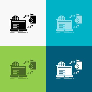 Disk, online, oyun, yayımlama, simgesi üzerinde çeşitli arka plan yayımlama. glif tarzı tasarım, Web ve uygulama Eps 10 vektör çizim için tasarlanmış