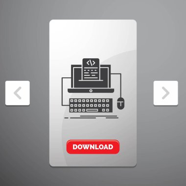 Kod, kodlama, bilgisayar, monoblok, rekreasyon Pagination Slider tasarımı ve kırmızı Download düğme simgesinde glif ekran