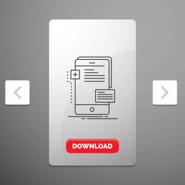 Frontend, arayüz, telefon, telefon, geliştirici rekreasyon Pagination Slider tasarımı ve kırmızı Download düğme çizgisi simgesinde